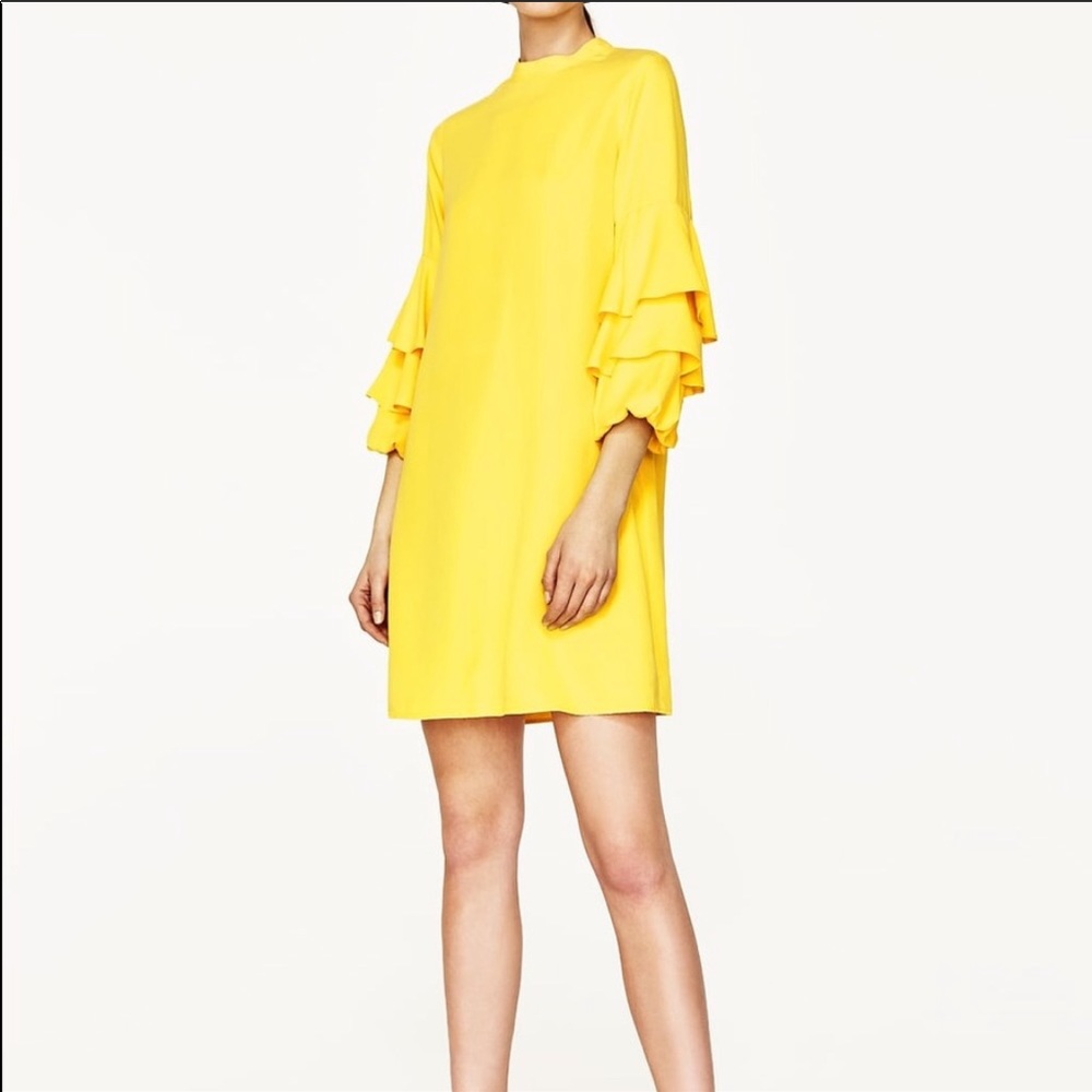 NWT Zara Yellow Tiered Sleeve Dress